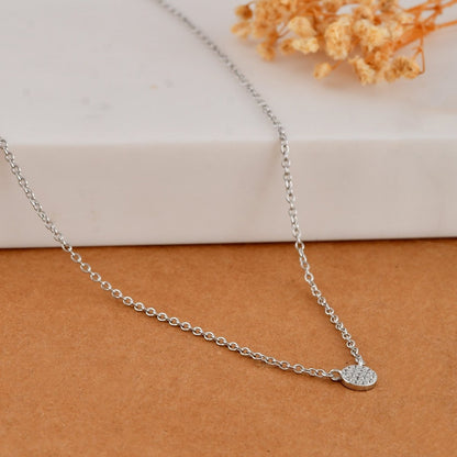 Tiny Pave Disc Necklace in 925 Sterling Silver – Minimalist Round CZ Pendant Choker - Zirak Silver