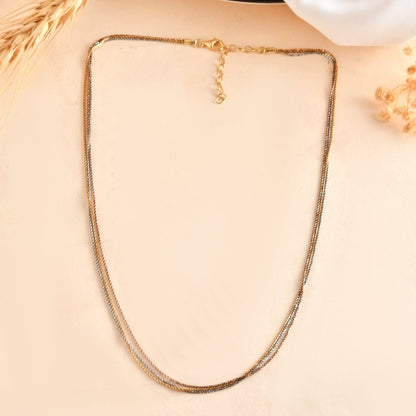 Tri - Tone Dainty Box - Chain Necklace | Gold, Rose & Silver Layered Strand - Zirak Silver
