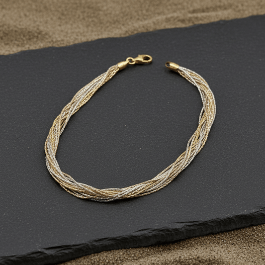 Tri - Tone Multi - Strand Anklet Pair – Gold, Silver & Rose Gold Twisted Chain Anklet Pair - Zirak Silver