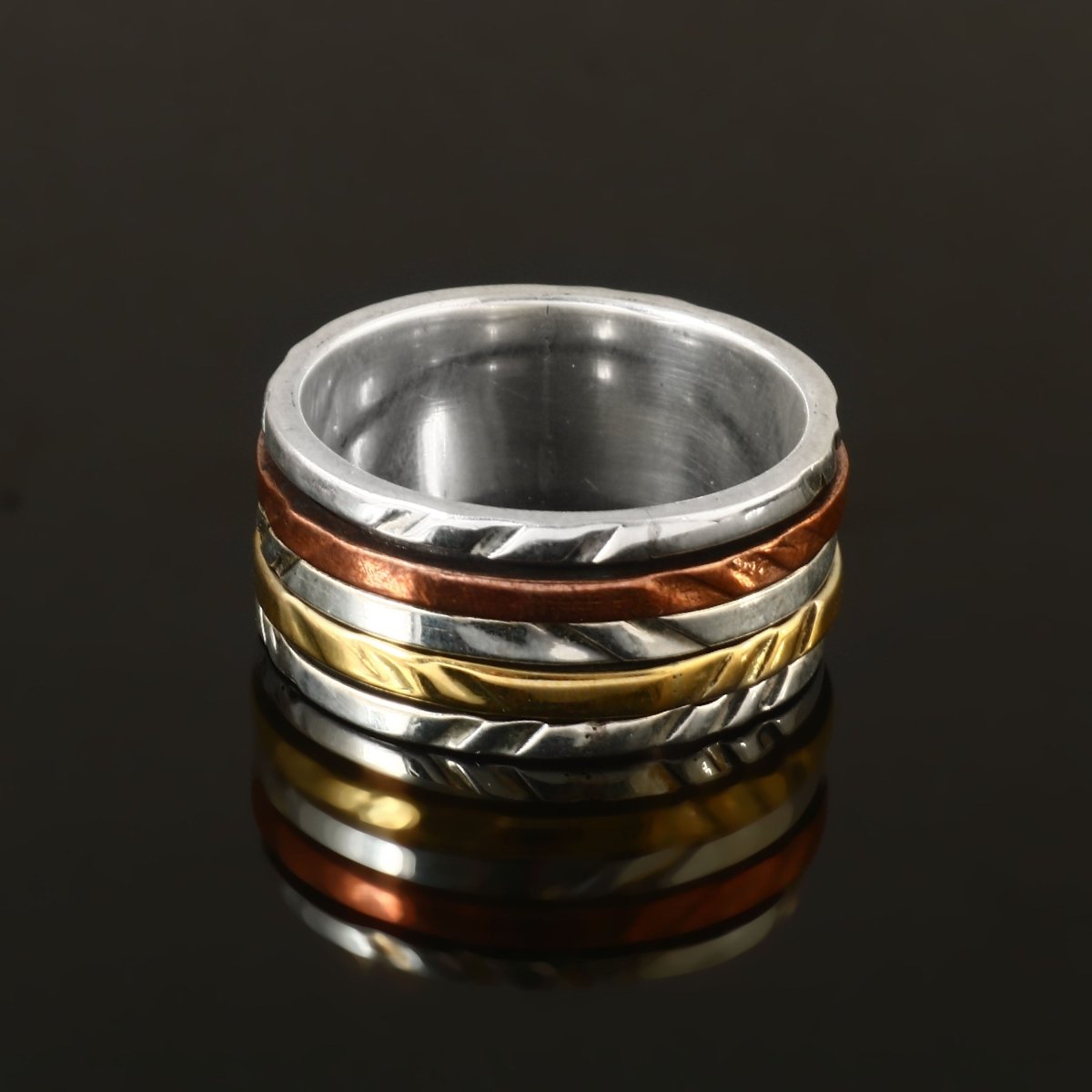 Tri - Tone Spinner Meditation Ring - Zirak Silver