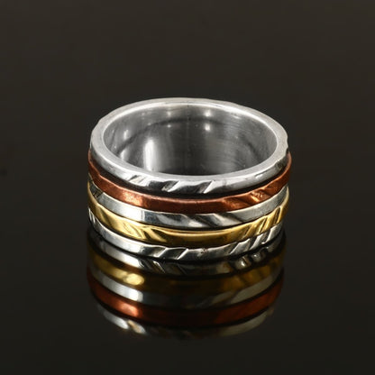 Tri - Tone Spinner Meditation Ring - Zirak Silver