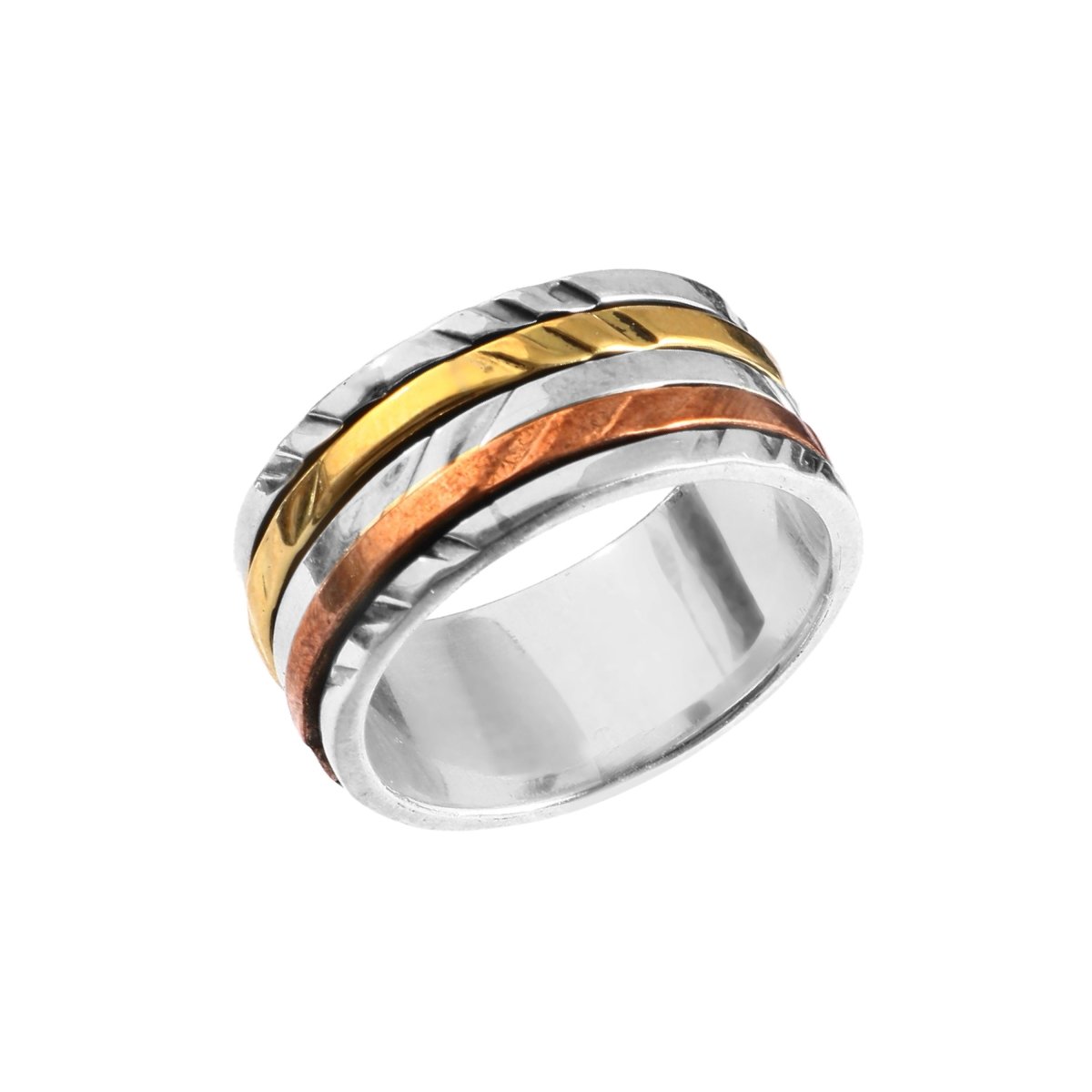 Tri - Tone Spinner Meditation Ring - Zirak Silver