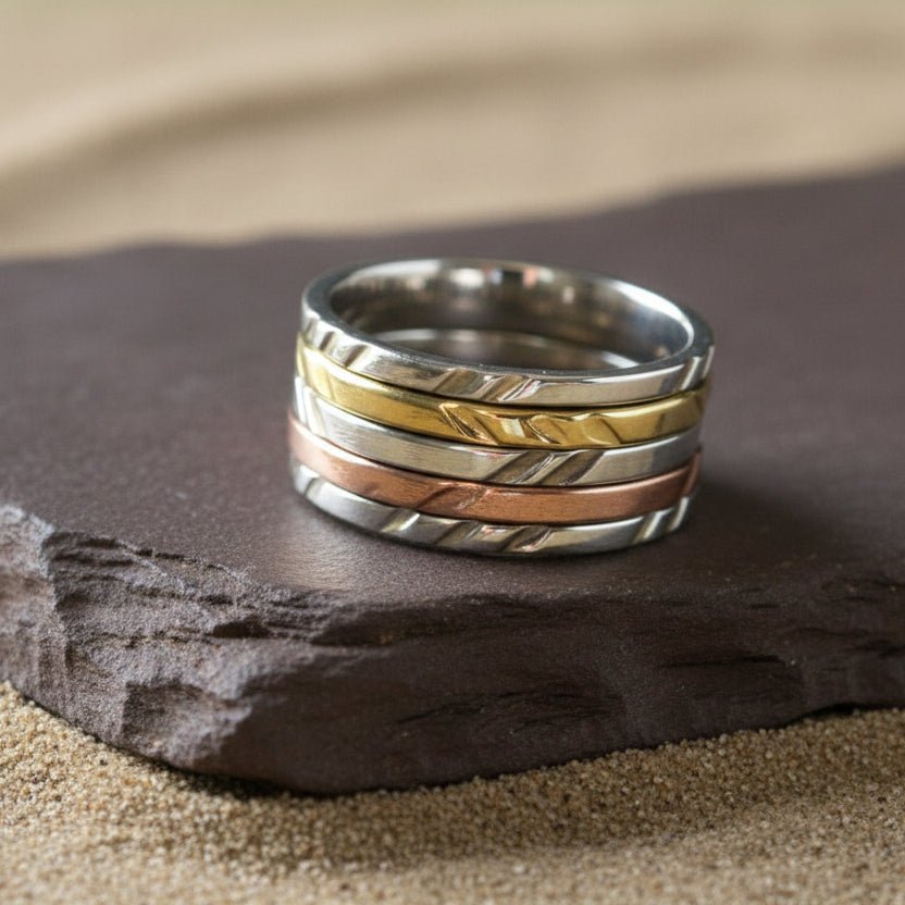 Tri - Tone Spinner Meditation Ring - Zirak Silver