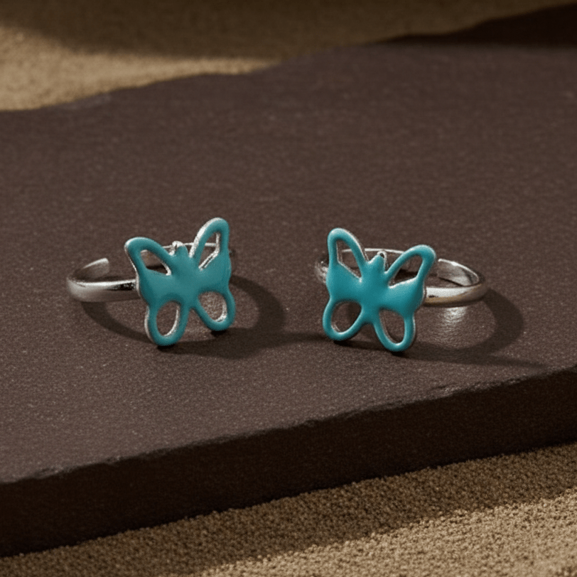 Turquoise Butterfly 925 Silver Toe Ring - Zirak Silver