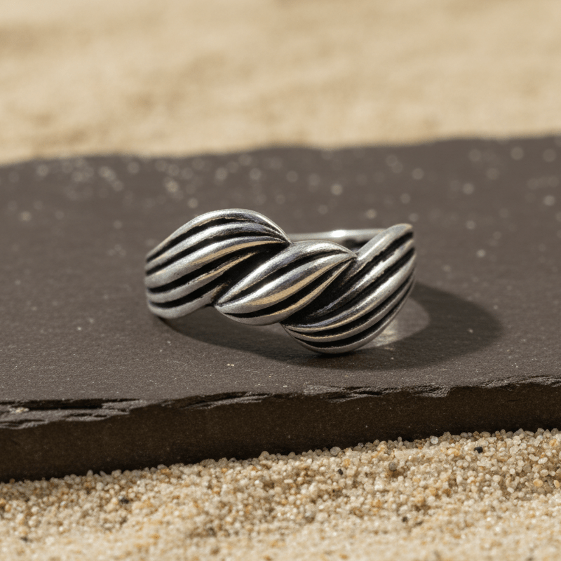 Twisted Wave Band – Oxidized Silver Textured Ring - Zirak Silver