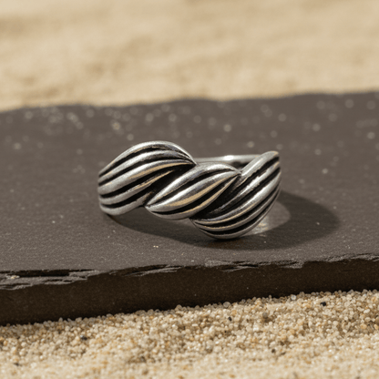 Twisted Wave Band – Oxidized Silver Textured Ring - Zirak Silver