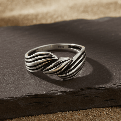 Twisted Wave Band – Oxidized Silver Textured Ring - Zirak Silver