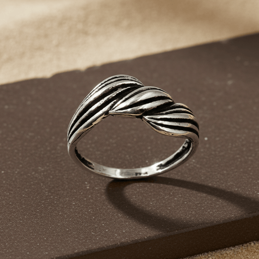 Twisted Wave Band – Oxidized Silver Textured Ring - Zirak Silver