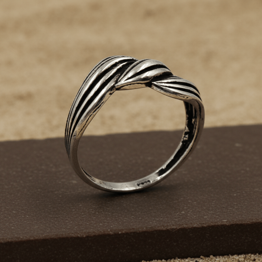 Twisted Wave Band – Oxidized Silver Textured Ring - Zirak Silver