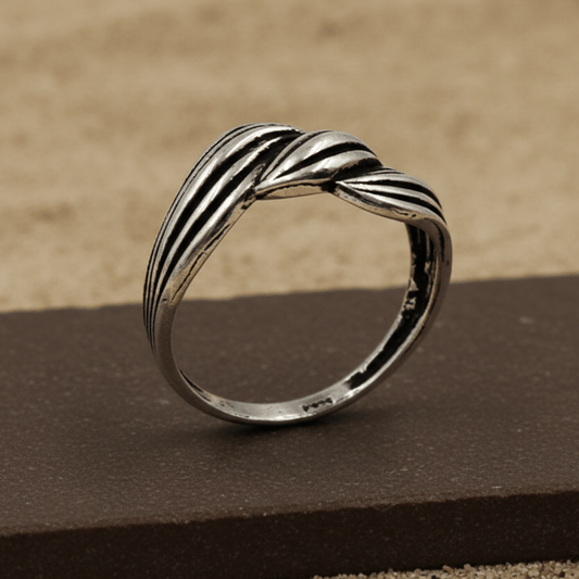Twisted Wave Band – Oxidized Silver Textured Ring - Zirak Silver
