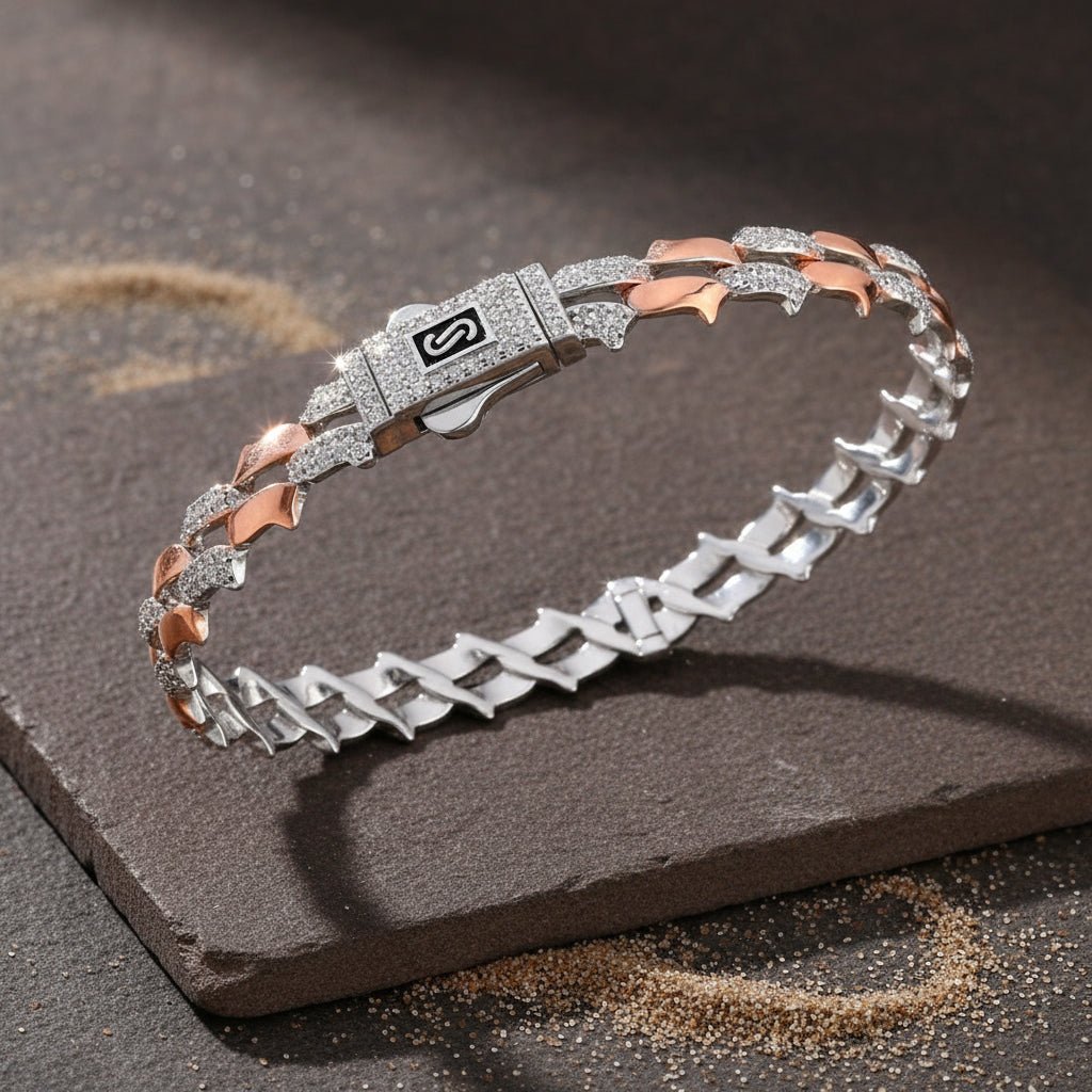 Two - Tone Rose Gold & Silver Cubic Zirconia Link Bracelet - Zirak Silver