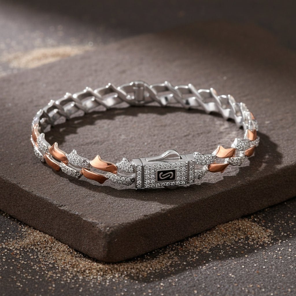 Two - Tone Rose Gold & Silver Cubic Zirconia Link Bracelet - Zirak Silver
