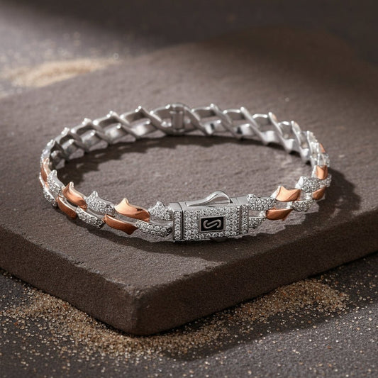 Two - Tone Rose Gold & Silver Cubic Zirconia Link Bracelet - Zirak Silver