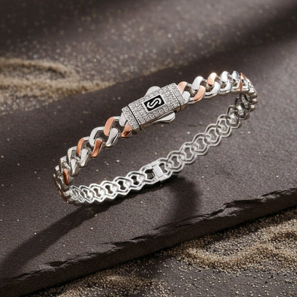 Two - Tone Sterling Silver Chain Link Bracelet with CZ - Zirak Silver