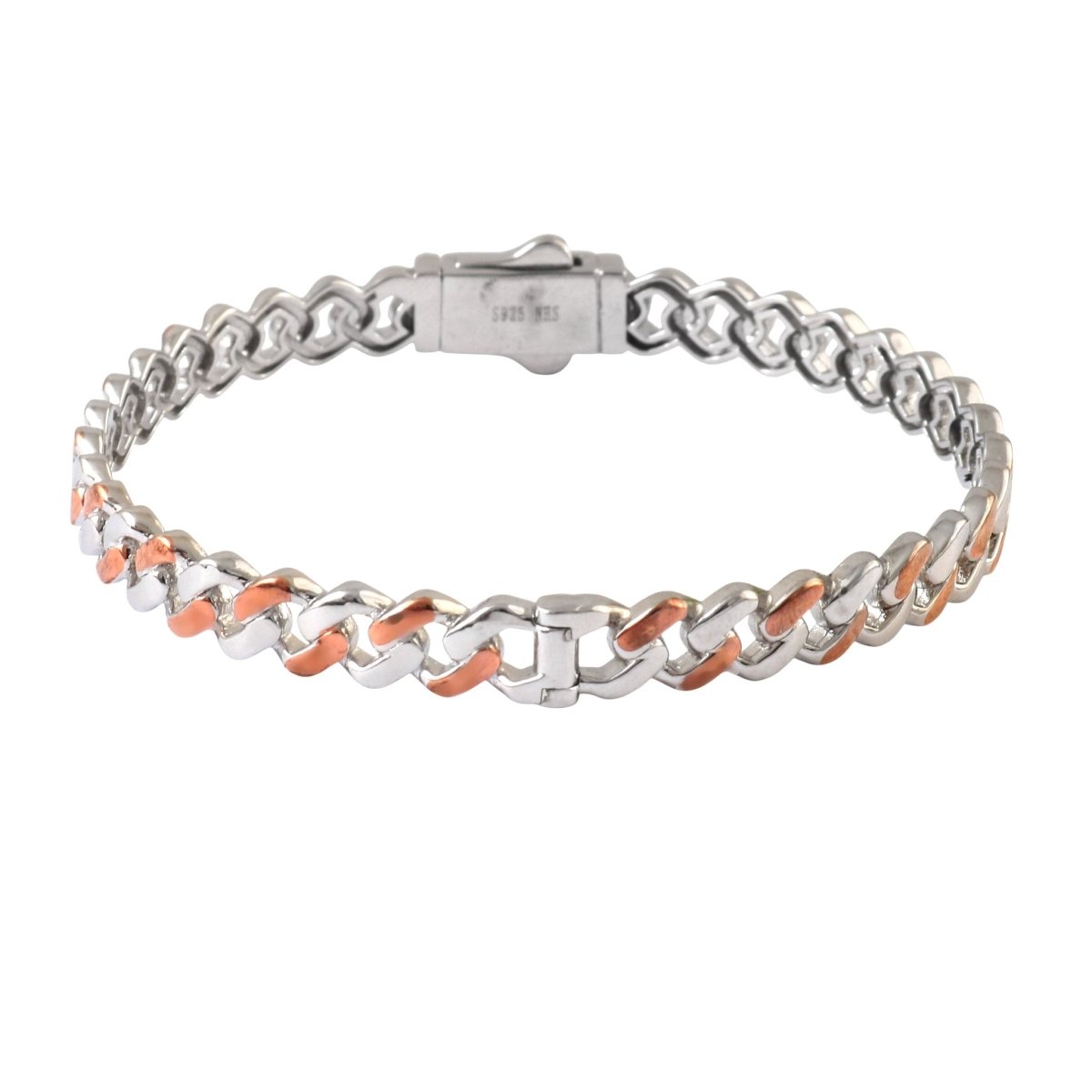 Two - Tone Sterling Silver Chain Link Bracelet with CZ - Zirak Silver
