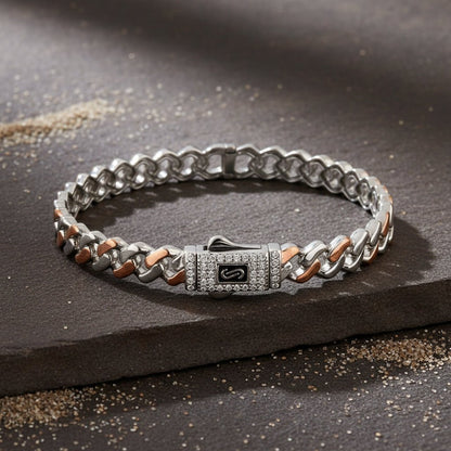 Two - Tone Sterling Silver Chain Link Bracelet with CZ - Zirak Silver