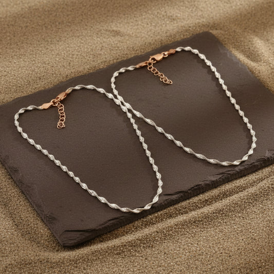 Two - Tone Twisted Rope Anklet | Silver & Rose Gold Spiral Chain Anklet | Elegant Everyday Jewelry - Zirak Silver