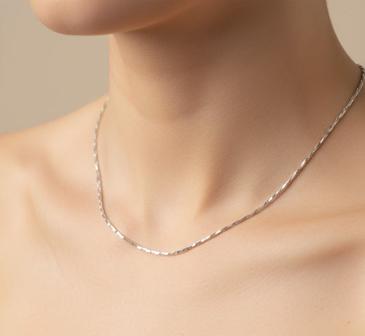 925 Silver Twisted Box Chain Necklace | Minimal Sterling Silver Chain for Pendants