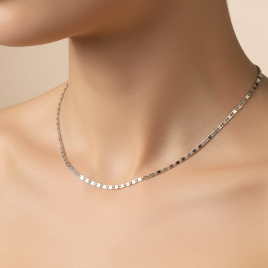 Sterling Silver Flat Link Chain | 925 Silver Long Box Chain Necklace for Men & Women