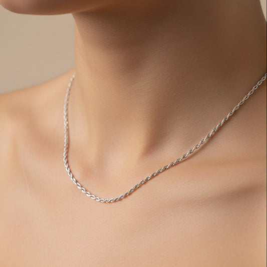 Delicate Twisted Rope Silver Chain – 925 Sterling Fine Cable Necklace