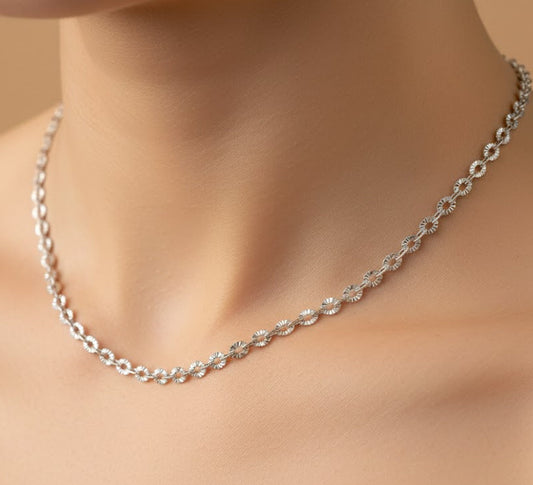 Sterling Silver Flower Cut Chain | 925 Silver Sunburst Link Necklace for Women & Men