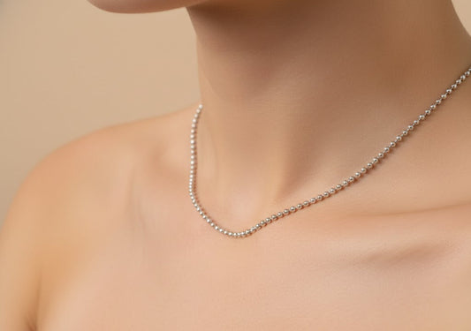 Sterling Silver Beaded Chain | 925 Silver Ball Chain Necklace for Men & Women