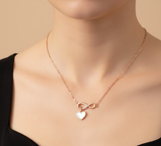 Rose Gold Infinity Heart Necklace | 925 Silver Pendant with CZ & Mother of Pearl | Symbol of Endless Love