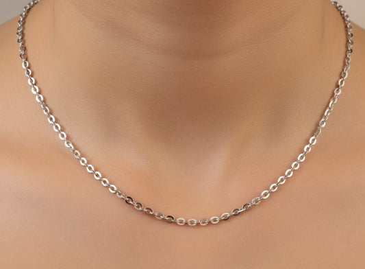 Sterling Silver Oval Link Chain | 925 Silver High Polish Cable Necklace for Men & Women