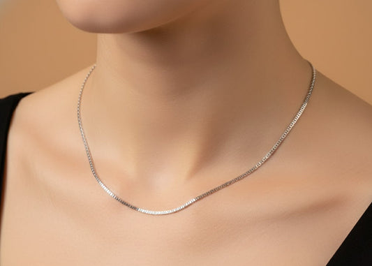 Sterling Silver Box Link Chain | 925 Silver Square Cut Necklace for Men & Women
