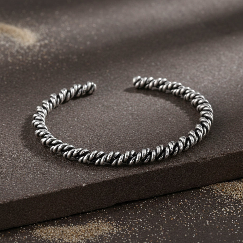 Vastra Cuff – Oxidised 925 Silver Horizontal Weave Cuff Bracelet - Zirak Silver