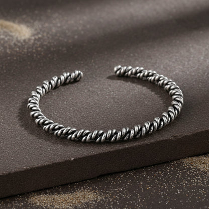 Vastra Cuff – Oxidised 925 Silver Horizontal Weave Cuff Bracelet - Zirak Silver