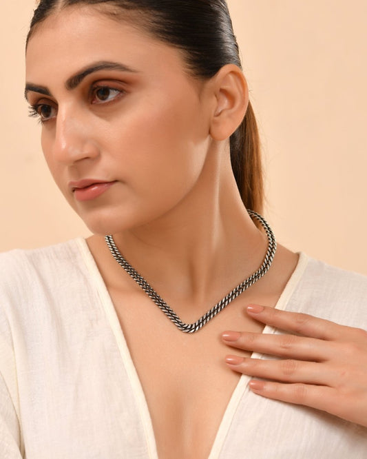 Veera Double - Row Braided Silver Hasli - Zirak Silver