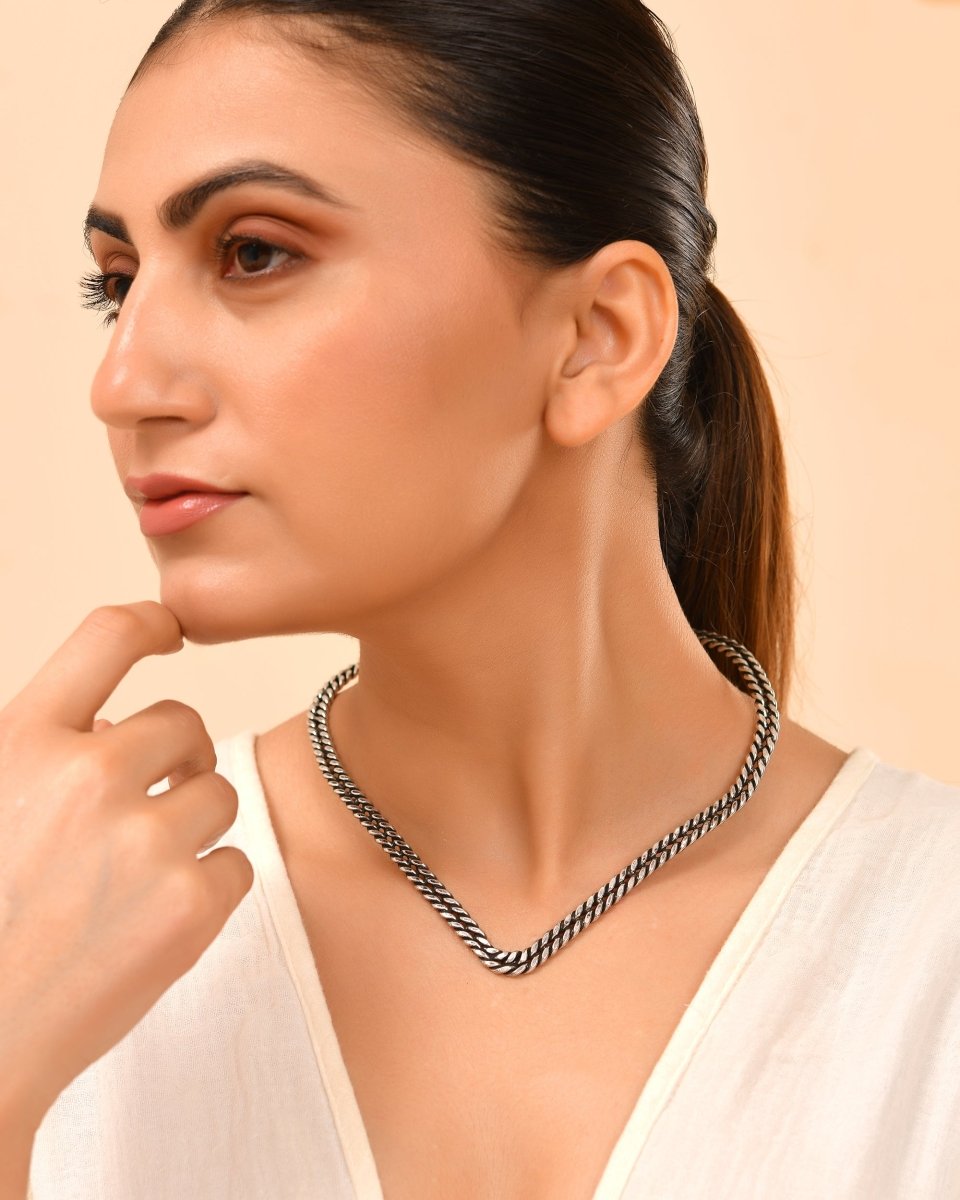 Veera Double - Row Braided Silver Hasli - Zirak Silver