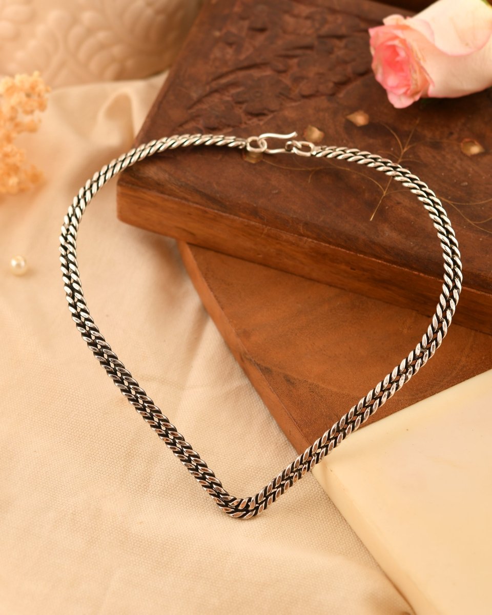 Veera Double - Row Braided Silver Hasli - Zirak Silver