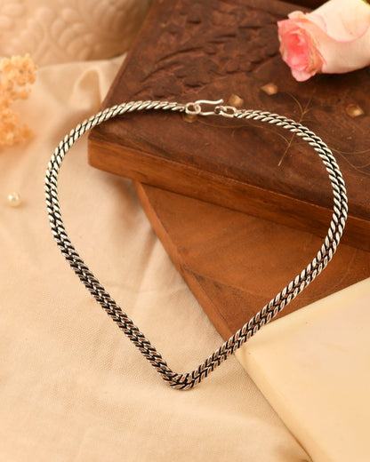 Veera Double - Row Braided Silver Hasli - Zirak Silver