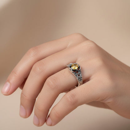 Vintage Citrine Filigree Ring - Zirak Silver