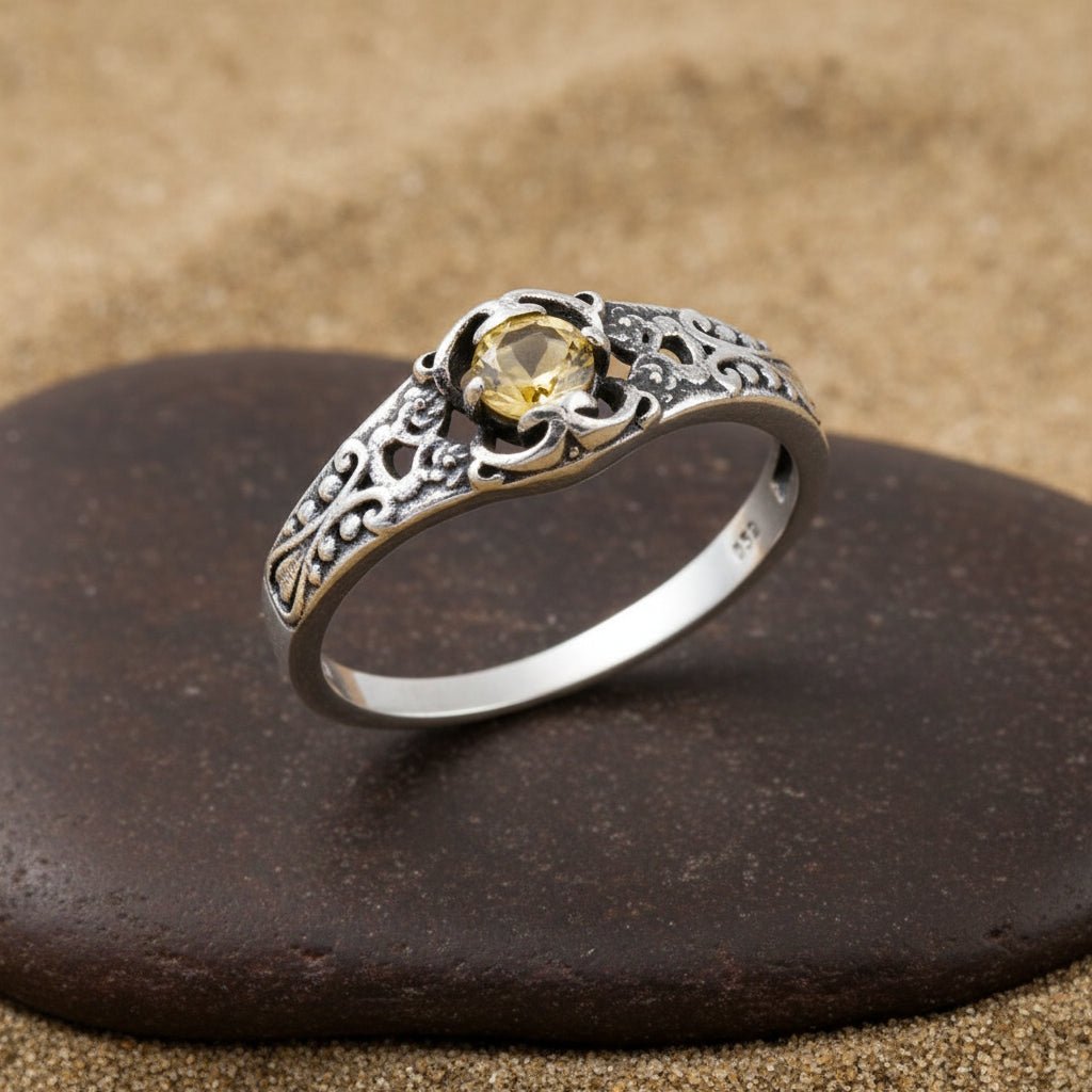 Vintage Citrine Filigree Ring - Zirak Silver