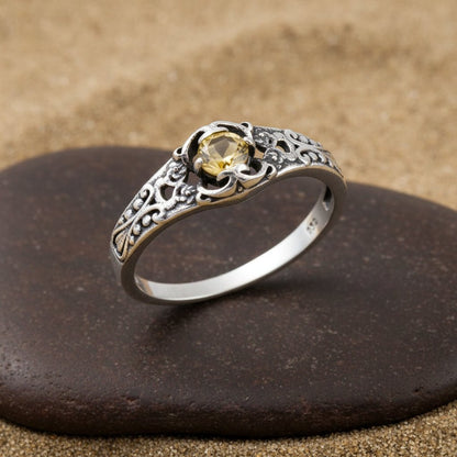 Vintage Citrine Filigree Ring - Zirak Silver