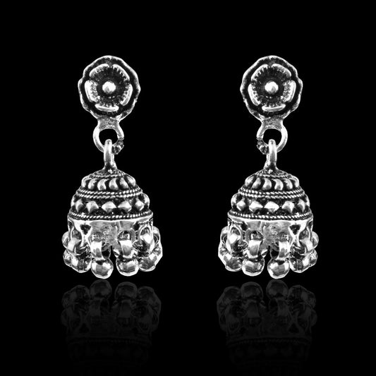 Vintage Dome Floral 925 Silver Jhumki - Zirak Silver