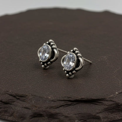 Vintage Floral CZ Stud Earrings in 925 Sterling Silver - Zirak Silver