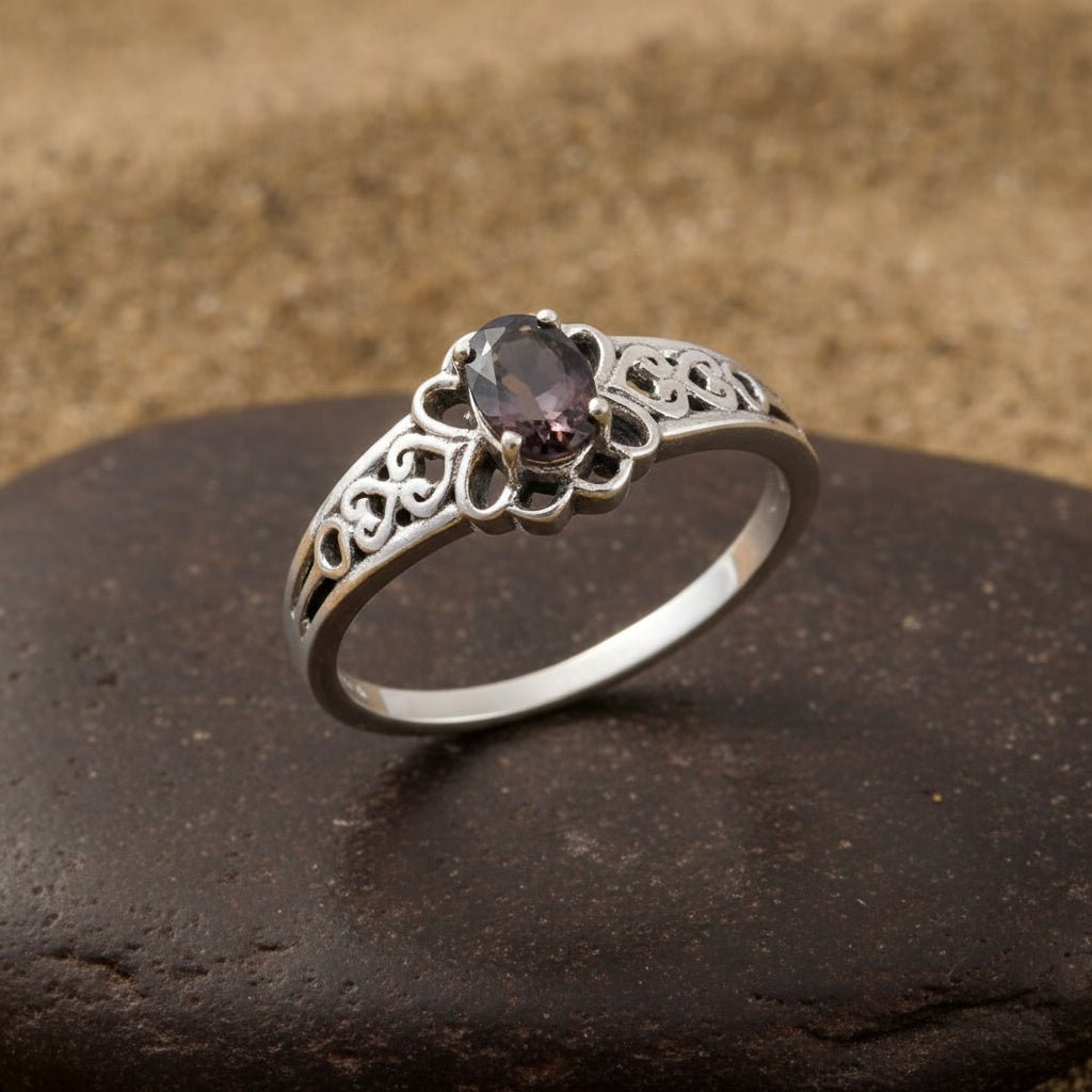 Vintage Floral Iolite Ring - Zirak Silver