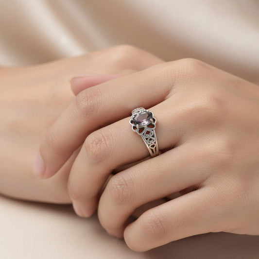 Vintage Floral Iolite Ring - Zirak Silver