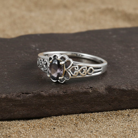 Vintage Floral Iolite Ring - Zirak Silver