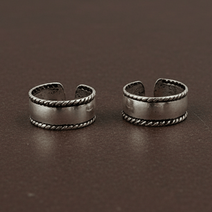 Vintage Oxidised 925 Silver Earrings | Adjustable Boho Wide - Band Ear Cuff Studs - Zirak Silver