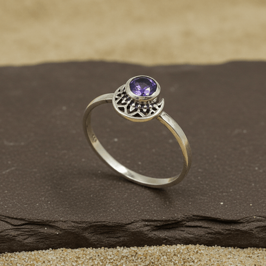 Vintage Purple Solitaire Mandala Silver Ring - Zirak Silver