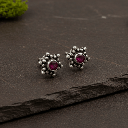 Vintage Ruby Star Stud Earrings in 925 Sterling Silver - Zirak Silver