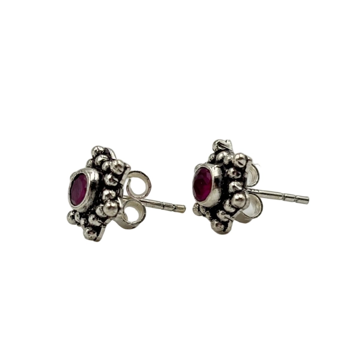 Vintage Ruby Star Stud Earrings in 925 Sterling Silver - Zirak Silver