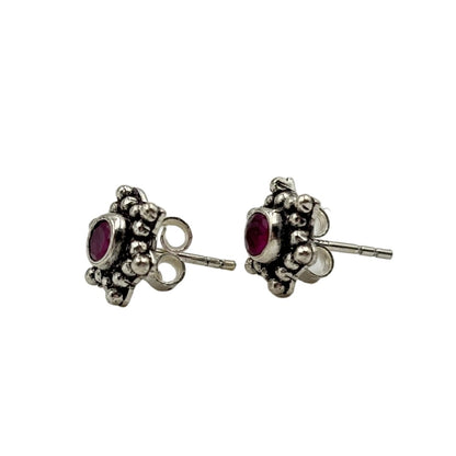 Vintage Ruby Star Stud Earrings in 925 Sterling Silver - Zirak Silver