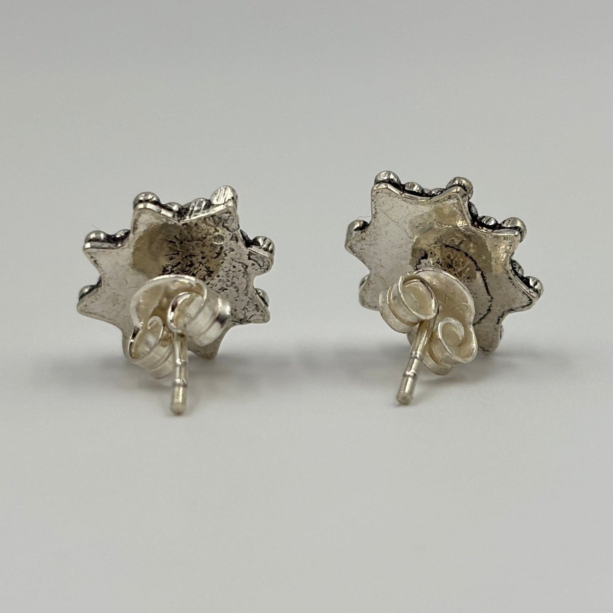 Vintage Ruby Teardrop Oxidised Silver Stud Earrings - Zirak Silver