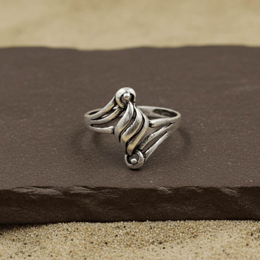 Vintage Swirl Oxidized Silver Statement Ring - Zirak Silver